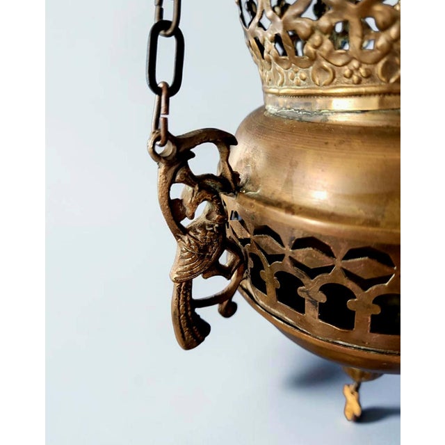 Antique Greek Orthodox Byzantine Brass Sanctuary Vigil Oil Lamp, 1920 For Sale - Image 6 of 12
