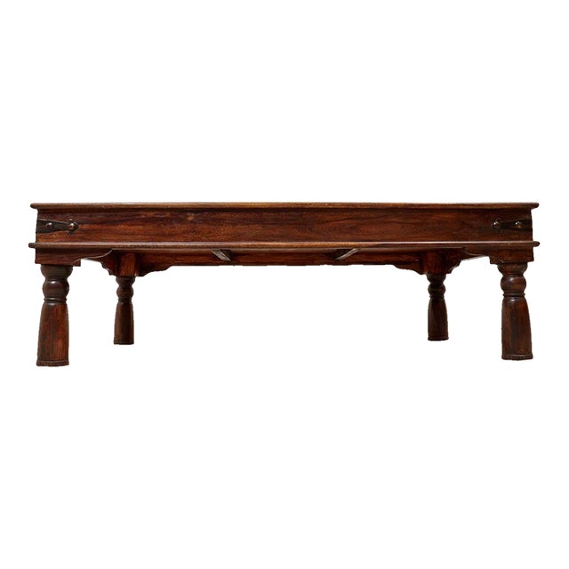 Late 20th Century East Asian Wood Door Coffee Table With Brass-Copper Inlay & Wood Base For Sale