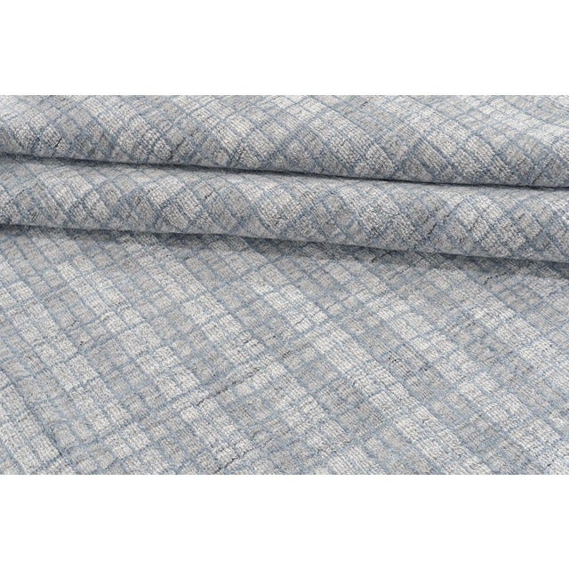 Modern Blue Gray Tartan Indoor Outdoor Polyester Rug, 9' X 12' For Sale - Image 3 of 8