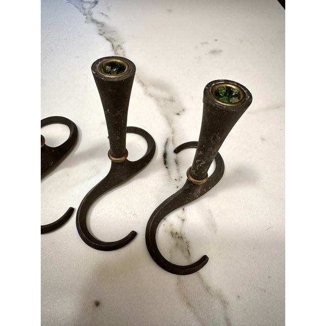 Mid century modern set of six "S" candlesticks designed by Jens Quistgaard for Dansk Designs Made in Denmark circa 1960...