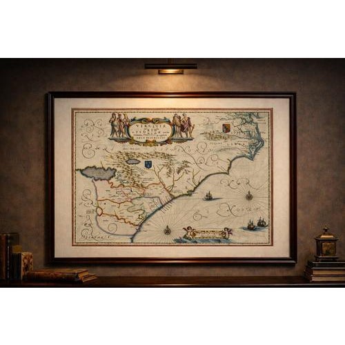 Blaeu virginia and florida map – decorative early america chart 1642 a highly important and visually striking map of the...