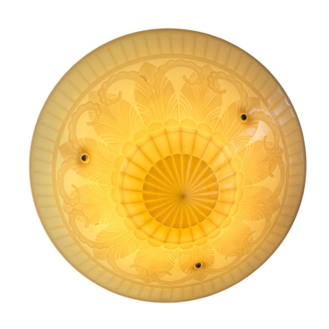 Mid 20th Century Art Deco Caramel Art Glass Semi Flushmount Light Fixture For Sale In Los Angeles - Image 6 of 6