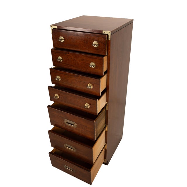 Bernhardt Vintage 1970s Bernhardt Campaign Style Lingerie Chest Dresser W/ Brass Hardware For Sale - Image 4 of 14