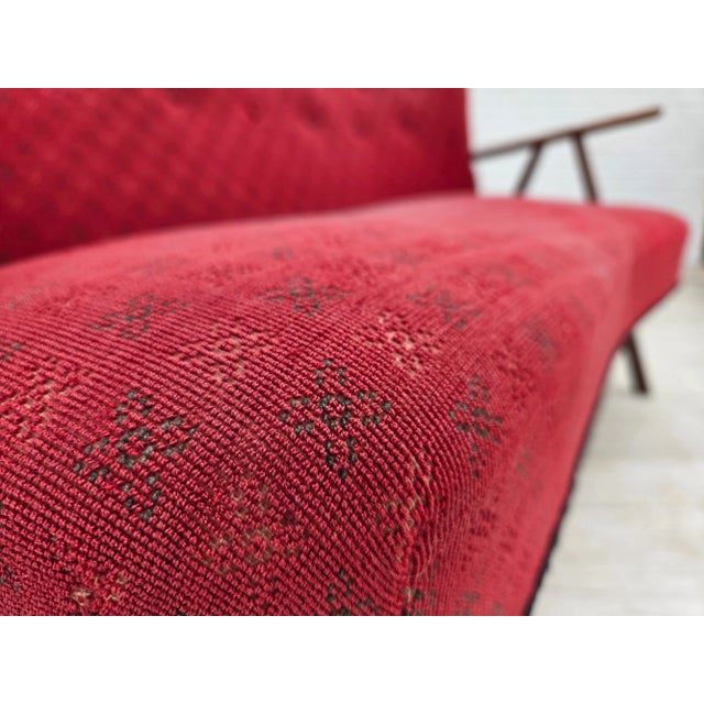 Mid-Century Modern Danish 2-Seater Sofa in Red Fabric with Beech Legs and Armrests, 1960s For Sale - Image 3 of 17