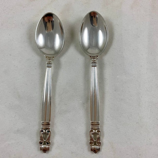Mid-Century Modern Georg Jensen Sterling Silver Acorn Pattern Breakfast Spoons Mixed Set of 8 For Sale - Image 3 of 11
