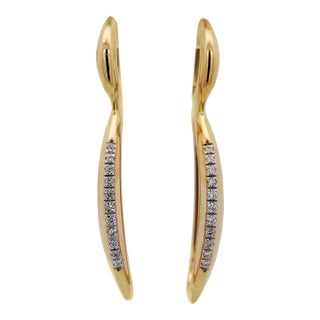 14k Gold Open Twisted Drop Earrings With Diamond Pave - Made in Italy, Pair For Sale