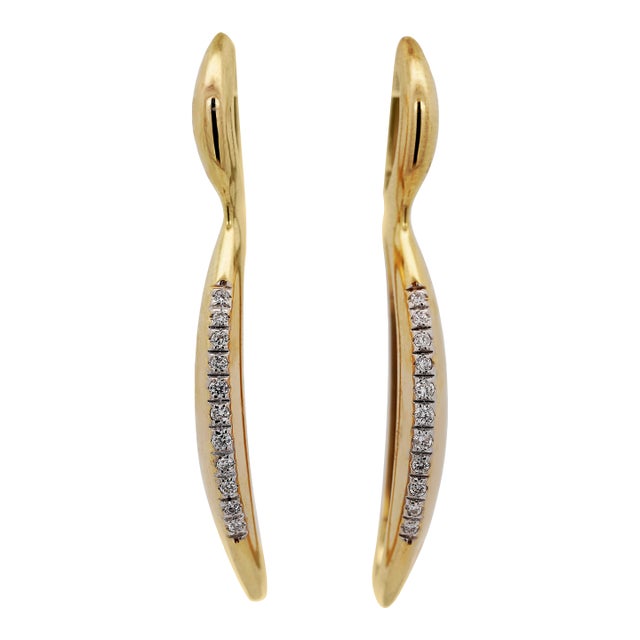 14k Gold Open Twisted Drop Earrings With Diamond Pave - Made in Italy, Pair For Sale