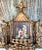 Incredible vintage hand carved Mirror. The coveted Pagoda style with a beautiful hand painted Chinoiserie scene across the...