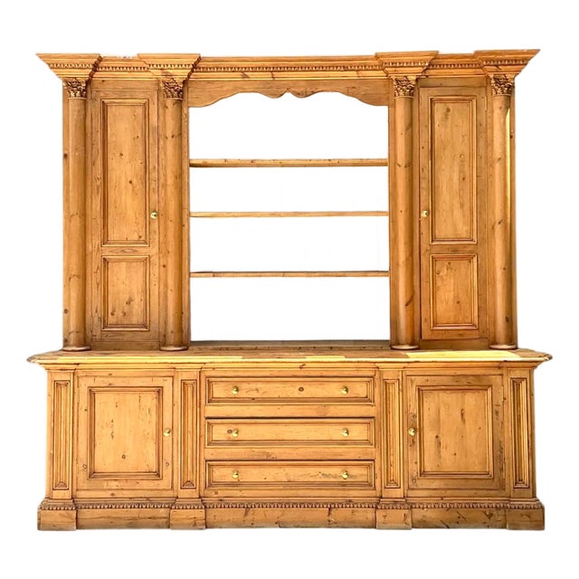 Vintage Monumental Rustic Pine Hutch For Sale