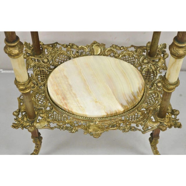 Bronze Antique French Victorian Bronze 2 Tier Onyx Stone Plant Stand Accent Side Table For Sale - Image 8 of 15