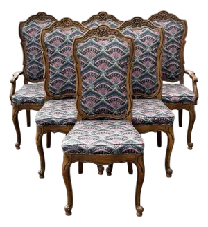 Mid 20th Century Solid Oak French Country Dining Chairs - Set of 6