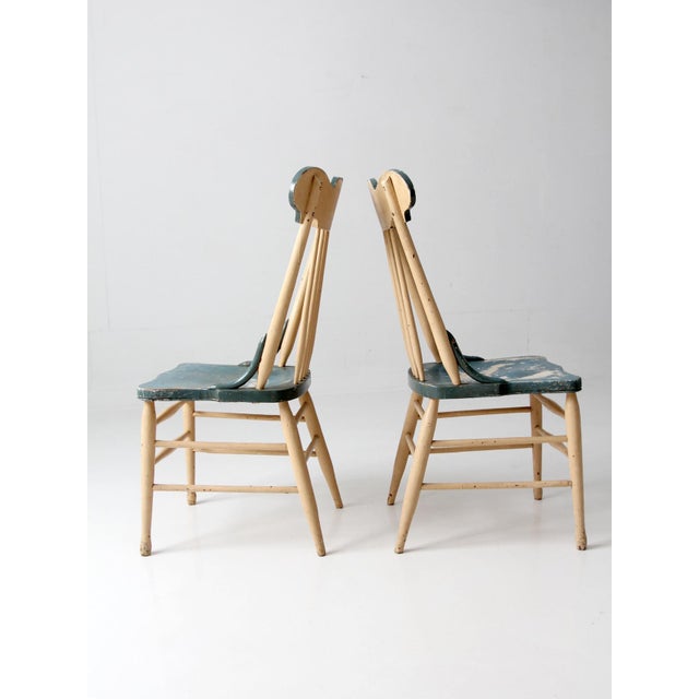 Antique Folk Art Painted Farmhouse Chairs Pair For Sale - Image 12 of 18