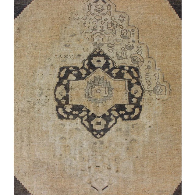 Blue Dark Blue and Cream Turkish Oushak Rug With Tribal Geometric Design For Sale - Image 8 of 13