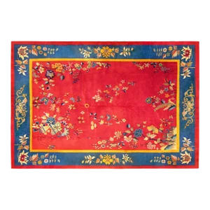Antique Chinese Art Deco Oriental Rug, in Room Size W Chinese Motifs and Flowers