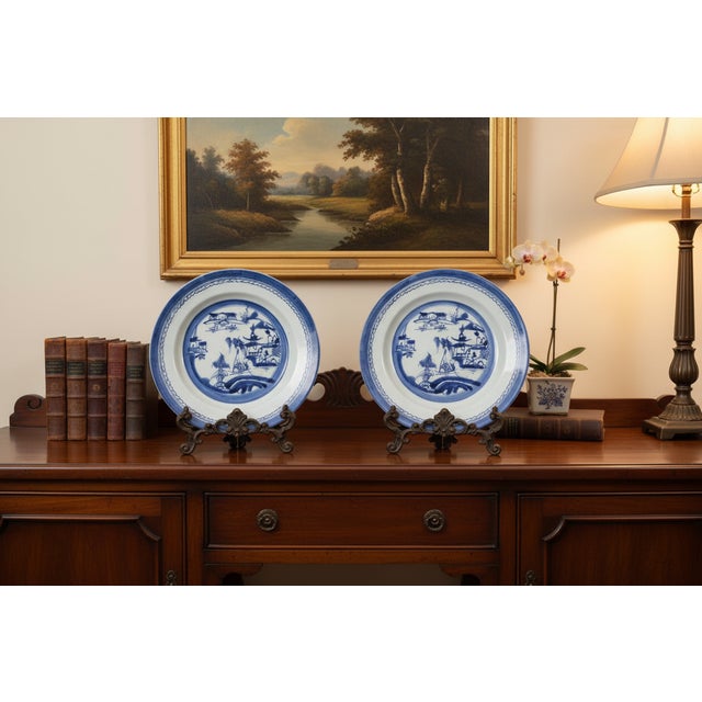 Pair of 19th Century Chinese Export "Canton" Blue & White Porcelain Plates, 8.5" For Sale - Image 15 of 15