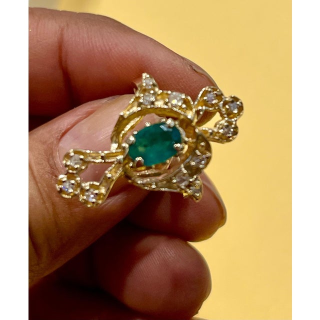 approximately .80 Ct Natural Brazilian Emerald And Diamond Ring 14 Karat Yellow Gold Size 6 Oval Shape Emerald Ring There...