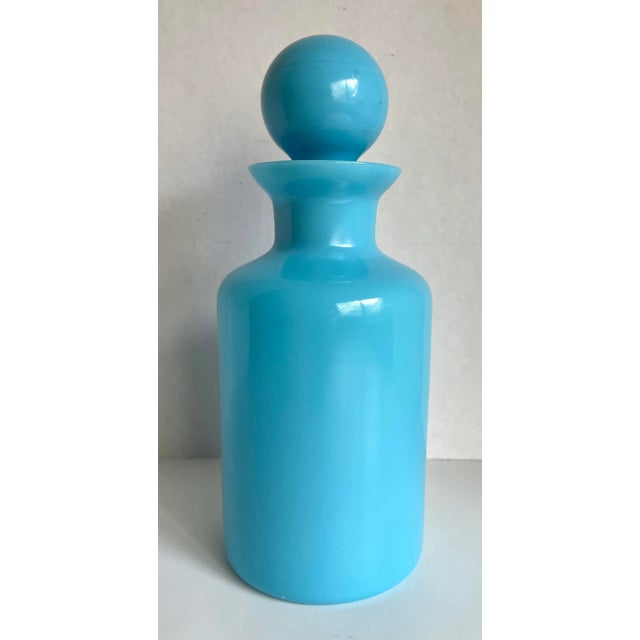 Portieux Vallerysthal 1940's Portieux Vallerysthal French Blue Opaline Decanter For Sale - Image 4 of 8