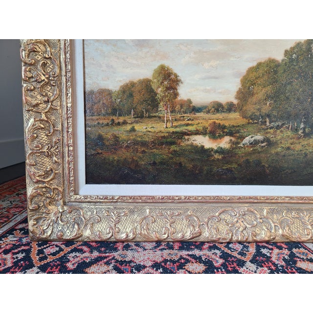 Claude E. Picault Antique Oil Painting 19th Century Pastoral Pond Landscape For Sale - Image 13 of 17