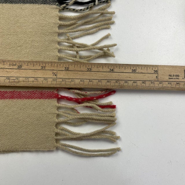 Burberry Beige Plaid 100% Wool Scarf For Sale - Image 9 of 9