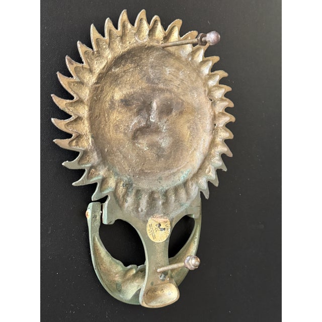 Vintage Bronzed Solid Brass Sun & Moon Face Door Knocker 6.5x8.5" Heavy-Duty For Sale - Image 4 of 12
