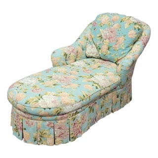 1990s Fine Floral Henredon Chaise Lounge Sofa Chair For Sale
