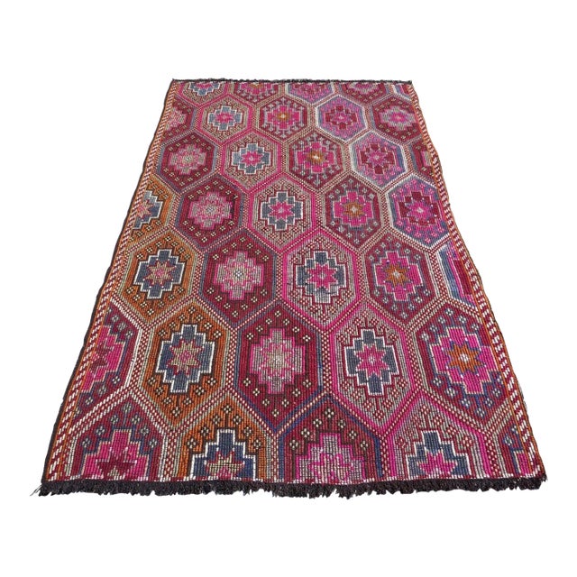 1960s Vintage Tribal Embroidered Kilim Rug -70"x116" For Sale