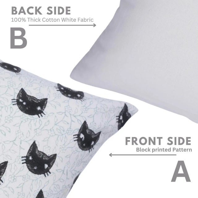 Fabdivine Halloween Cat Face Pillow Cover Artisan Cotton Cushion for Festive Home Décor Size 14x14- Kitty For Sale - Image 4 of 6