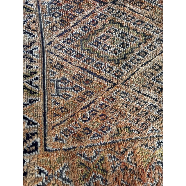 Tan Authentic Moroccan Vintage Boujad Berber Wool Rug -Handwoven Geometric Boho Area Carpet For Sale - Image 8 of 9
