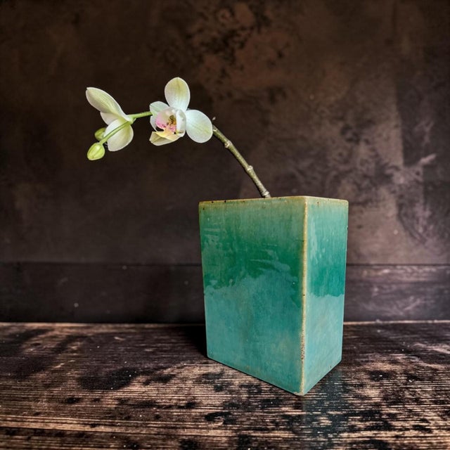 This exquisite 19th Century Chinese Export Porcelain vase showcases a stunning aqua green monochrome glaze, elegantly...