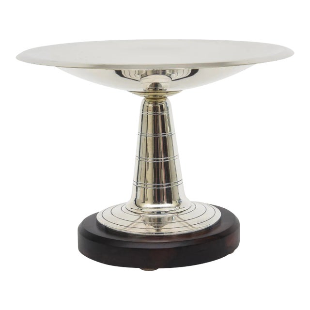 Vintage Art Deco French Silver-Plate and Rosewood Pedestal Bowl or Serving Piece For Sale