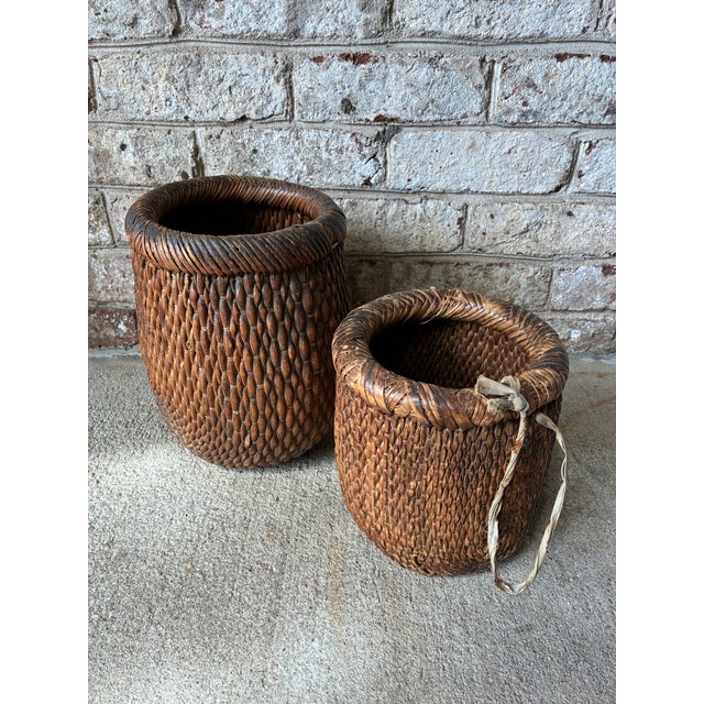 Mid 20th Century Pair of Vintage Woven Baskets For Sale - Image 5 of 16