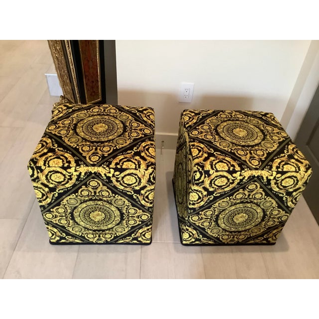 Gold 20th Century With Velvet Baroque Upholstery Black Gold Versace Ottomans - a Pair For Sale - Image 8 of 11