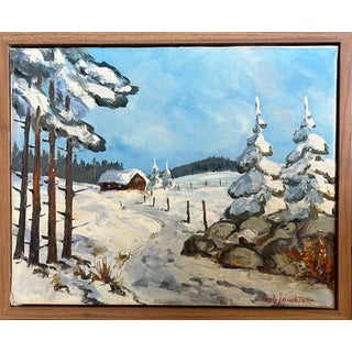 Early 20th Century Framed Winter Scene Landscape - Acrylic on Canvas For Sale