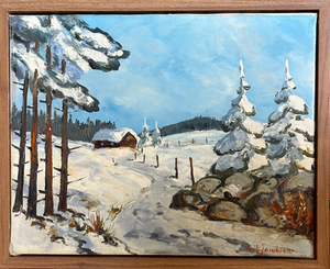 Early 20th Century Framed Winter Scene Landscape - Acrylic on Canvas