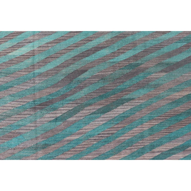 Hand-Woven Modern Kilim Rug by Keivan Woven Arts, Green & Gray 7'9 X 11'5 For Sale In Atlanta - Image 6 of 12