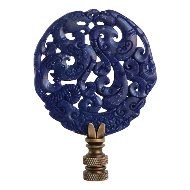Chinese Carved Stone Lamp Finial on Bronze Hardware For Sale