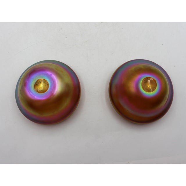 Circa 1910 American Set of Four Quezel Iridescent Gold Art Glass Finger Bowls and Undertrays For Sale - Image 11 of 13