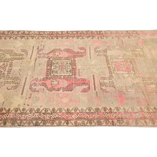 1960s 1960s Vintage Persian Distressed Handmade Geometric Beige Wool Rug For Sale - Image 5 of 7