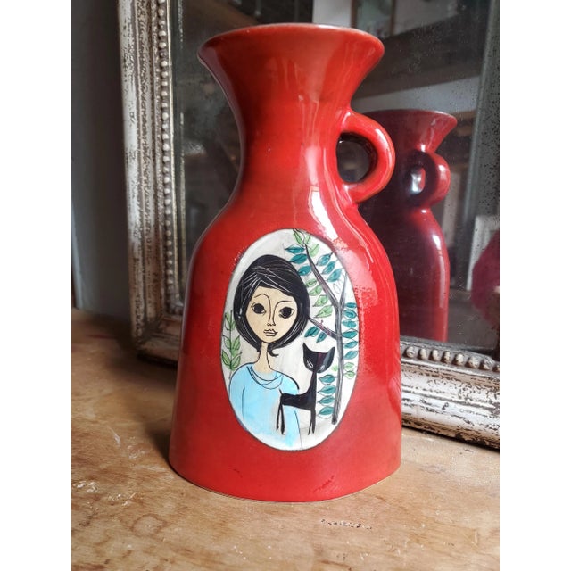 Vintage French Red Glazed Studio Pottery Vase with Female Portrait by Jean de Lespinasse, 1950s For Sale - Image 10 of 10