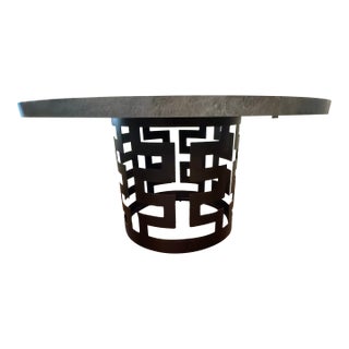 Lillian August for Hickory White "Belgrave" Round Dining Table — Faux Concrete Top & Geometric Iron Base For Sale
