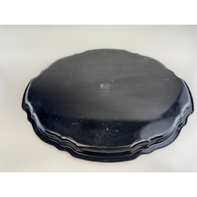 Metal Vintage English Baret Ware “Mandarin Garden” Tole Serving Tray, Black Lacquer For Sale - Image 7 of 9