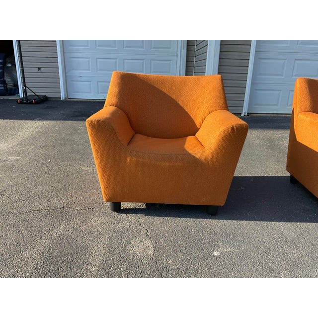 Herman Miller Pair of Herman Miller Geiger Swoop Club Chairs by Mark Goetz — Iconic Orange Upholstery, Made in Usa For Sale - Image 4 of 12