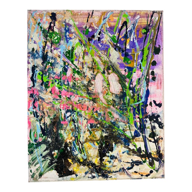 Vintage Abstract Painting on Canvas For Sale