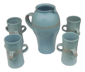 Ceramic Pitcher and Mugs from Tony Gant, Set of 5