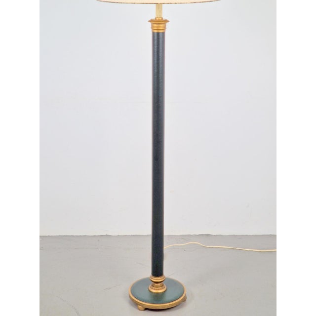 Metal Vintage Neoclassic Green Leather Floor Lamp, 1930s For Sale - Image 7 of 18
