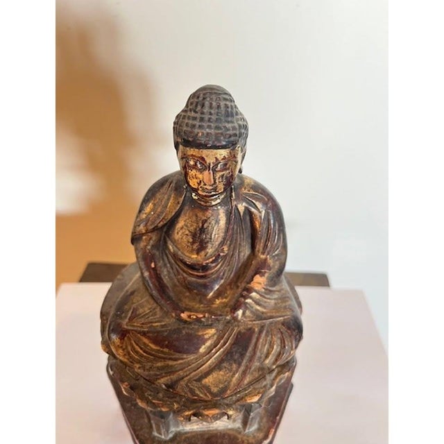 Antique Japanese Edo Giltwood Amida Buddha Statue Yosegi-Zukuri Carving 19th C For Sale - Image 9 of 10