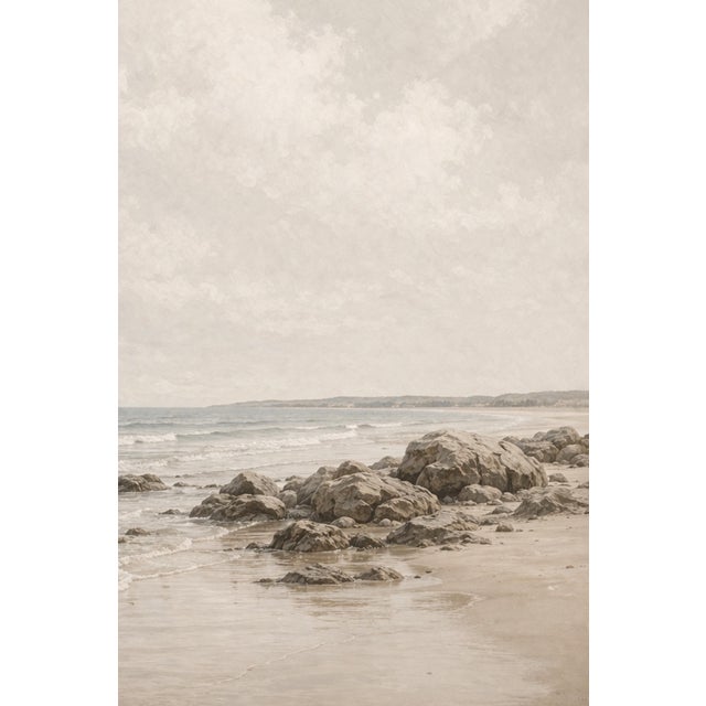 Tan Rocky Coastal Shoreline, Minimalist Beach Wall Art Print, 24″ × 36″ For Sale - Image 8 of 9