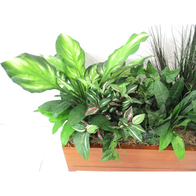 Wood Teak Indoor Planter With Silk Plants Denmark For Sale - Image 7 of 10