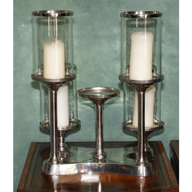 Nickel and Glass 5-Light Hurricane Candleholder Centrepiece from Colmore For Sale - Image 11 of 18