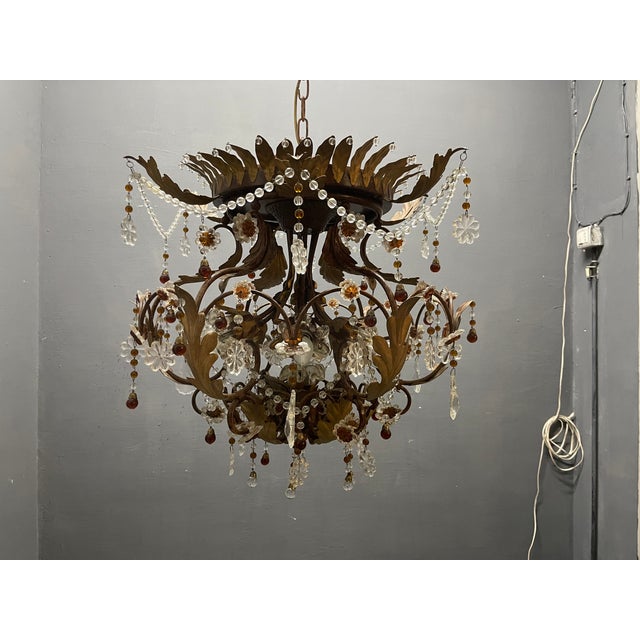 Italian Tole and Murano Glass Chandelier, 1960s For Sale - Image 11 of 15